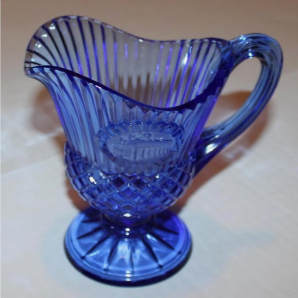Cobalt Blue Fostoria Collectible Glass Pitcher Mount Vernon from Avon Americana